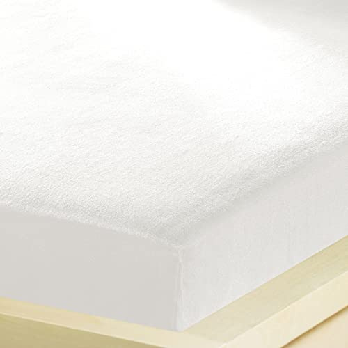 G BETTWARENSHOP – Inkontinenz Spannbettlaken mit Nässeschutz – wasserdicht aus weichem Feinbiber – 2in1 Spannbetttuch & Matratzenschutz 140x200-160x200 cm, Weiss