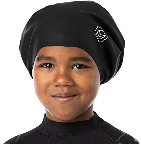 SOUL CAP JR - Cuffia Grande da Nuoto per Bambini - Progettata per Capelli Lunghi, Rasta, Mossi, Capelli con Estensions, Trecce, Ricci e Ricci Afro - Silicone (M, Nero)
