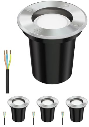 ledscom.de 4 Stück Boden-Einbauleuchte BOLI für außen Edelstahl rund IP67 108mm Ø inkl. 4,914W LED Lampe 450lm warmweiß