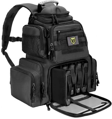 TIDEWE Tactical Range Backpack for Handguns, Gun Range Bag, Black