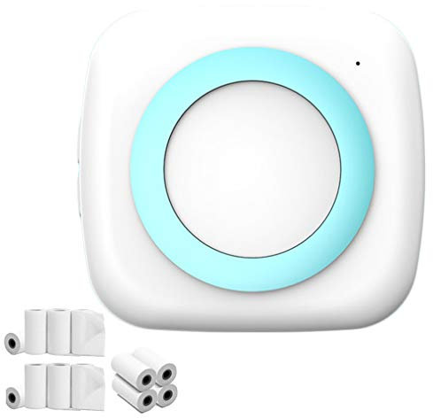 sans Fil Imprimante Photo Portable Thermique avec Papier d'impression Noir Et Blanc Imprimante De Poche Mobile pour Image Etiquette Photo Mémo,Bleu
