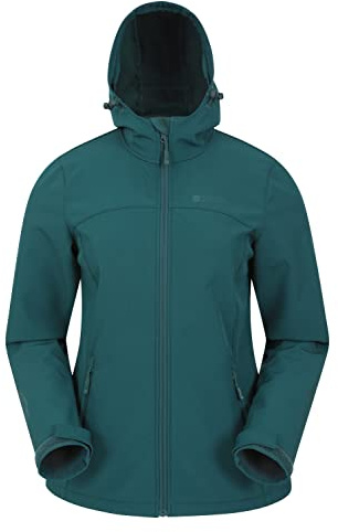 Mountain Warehouse Exodus Womens Softshell Jacket - Breathable, Adjustable, Water & Wind Resistant Ladies Coat - For Autumn, Winter, Walking, Everyday wear Green Women's Size 4