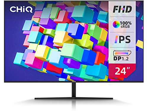 CHIQ 24 Zoll FHD Monitor, IPS Display PC Monitor, Ultra-Slim, wenig Blaulicht, HDMI,DP, VGA, einstellbare Neigung, FPS/RTS, Freesync,VESA Kompatibel, Für Büro, Zuhause, Grau Rahmen,Gratis HDMI Kabel