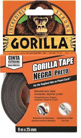 Gorilla Tape - Cinta Americana Negra, 9 m x 25 mm | Agarre Extrafuerte en Superficies Rugosas e Irregulares | Tricapa y Resistente a las Intemperies