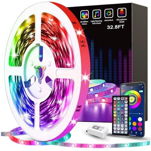 Tenmiro Ruban Led 10m, Bande Led RGB, Led Chambre Lumineuse Flexible Multicolore avec Télécommande 44 Touches,Utilisé pour la décoration de maison de chambre à coucher