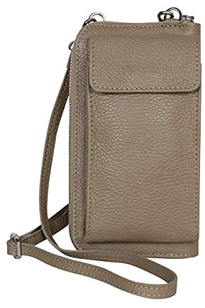 AmbraModa GLX21 - multifunktionale Damen Handytasche, Umhängetasche, Geldbörse aus echtem Leder, geeignet für Handys bis 6,5 Zoll (Beige Sand)