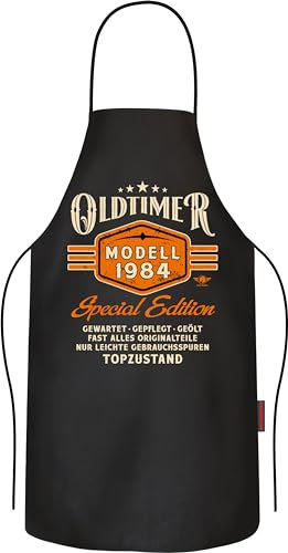 LOBO NEGRO Grillschürze Kochschürze Küchenschürze für Männer zum 40. Geburtstag aus reiner Baumwolle - Oldtimer Baujahr 1985 in Topzustand