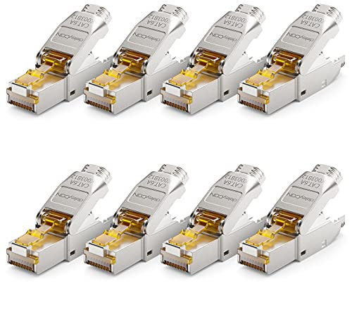deleyCON 8x CAT 6a Prise Réseau RJ45 Sans Outil Prise Réseau 10 Gbit/s Blindée pour Câbles d'Installation Rigides de Câble Brut Connecteur RJ45 Ethernet LAN DSL Câble de Brassage