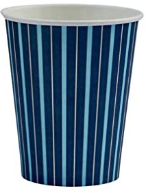 Lot de 8 gobelets en carton bleu marine à rayures fines | Bleu marine | Gobelets à rayures | Gobelets de fête à rayures