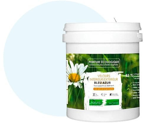 BOX DECO COULEURS Peinture naturelle écologique intérieur extérieur aspect velours Natura - 1L, Bleu Azur