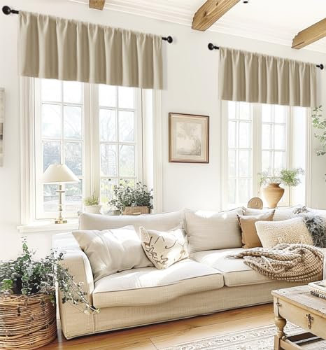 XTMYI, Mantovane beige per soggiorno, confezione da 2 tende oscuranti per asta, impermeabili, piccole tende mantovane per bagno, doccia, finestra