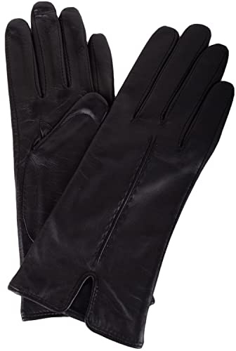 SNUGRUGS Womens Soft Leather Winter Glove with Single Point Stitch Detail - Black - Small (6.5)