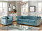 Vente-unique - Canapé 3 Places et Fauteuil Chesterfield - Velours Bleu Pastel