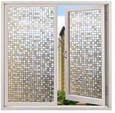 Heavyoff Fensterfolie Blickdicht Sichtschutzfolie Fenster Selbsthaftend, Milchglasfolie Statisch Haftend Folie, UV Schutzfolie Glasfolie für Badezimmer Zuhause Büro, großes Mosaik, 90x200cm