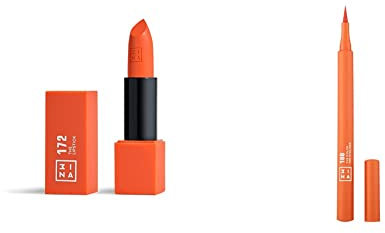 3INA MAKEUP - Vegan - The Orange Kit - The Lipstick 172 + The Color Pen Eyeliner 188 - Lippenstift Matt - Filz-Eyeliner - Orange Flüssiger Eyeliner - Mattes Finish - Cruelty Free