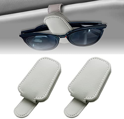 BAVUNV Brillenhalter für Auto Sonnenblende, 2 Pack Universal Leder Sonnenbrillenhalter Auto, Magnetische Auto Visier Brillenhalter für Alle Arten von Gläsern Geeignet (Grau)