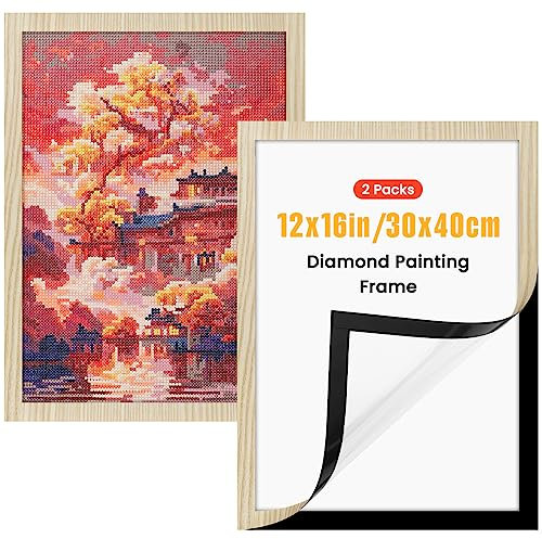 MXJSUA 2 Packungen Diamant Painting Rahmen, Magnetischer Rahmen, Diamond Painting Bilder Original Holzmaserung Rahmen 30x40 cm, DIY 5D Diamond Painting Rahmen, Diamant Malerei Bilderrahmen 30x40 cm