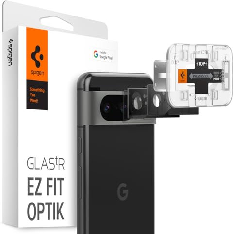 Spigen Glas.tR EZ Fit Optik Kameraschutz kompatibel mit Google Pixel 8, 2 Stück, Schwarz, Anti-Kratzer, 9H Härte Schutzfolie