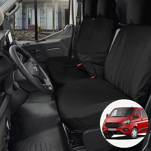 Soekodu Sitzbezüge kompatibel mit Ford Transit Custom 2013-2022 (3 Sitzer), 8er-Set Wasserdichter Vordersitzschutz Schwarze Passform Set für Vorderfahrer und Beifahrer