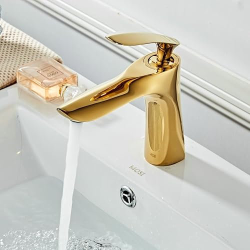 Leekayer Robinet de lavabo pour salle de bain Mitigeur en laiton Fini or chrome doré Mitigeur avec lavabo,LK75239G-CXC