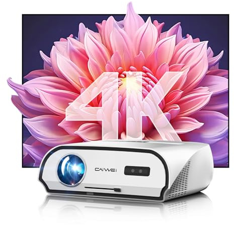 Caiwei - Proiettore home theater 4K UHD con 14300 lumen, HDR, DLP, LED, bianco, HDMI, USB