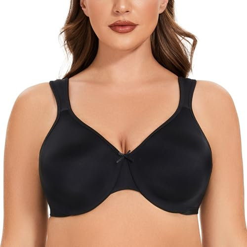 MELENECA Women's Plus Size Full Coverage Underwire Seamless Non Padded Minimizer Bra Black 42C