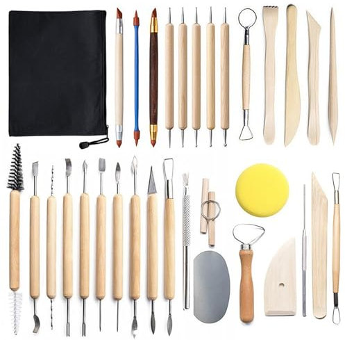 xiaowanwan 32 Piezas Herramientas Arcilla,Herramientas Ceramica Arcilla,Kit Arcilla para Modelar DIY,Herramientas de Escultura de Arcilla para Principiantes y Profesionales (Set 2)