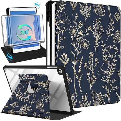 Kidcube Custodia per iPad 5a/6a generazione, per iPad Air di 1a/2a generazione, per iPad Pro da 9,7 pollici, custodia a libro per donne e ragazze, custodia a libro carina con portapenne, fiori
