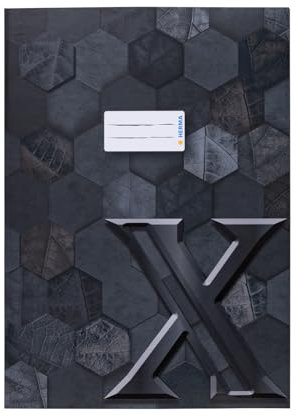 HERMA 20091 Heftumschlag A4 Karton Schwarz, 10 Stück, veredelte Hefthülle mit Beschriftungsfeld aus stabilem & extra starkem Papier, Heftschoner mit Hexagon Muster Motiv für Schulhefte, farbig