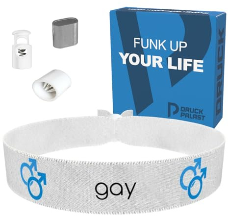 Gay Symbol Text weiß 3 - Stoffarmband aus Satin - LGBTQ Stoffarmänder - Unisex Armband - Pride Armband - Handgemachtes Armband - Geschenk für LGBTQ - Festival Accessoire - Modeaccessoire