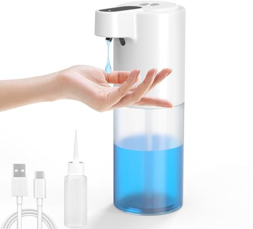 Seifenspender Automatisch, BOLWEO Wiederaufladbar Elektrischer Seifenspender mit Sensor, IPX5 Wasserdicht Automatischer Seifenspender Weiß für Badezimmer, Küche, Schule, Hote