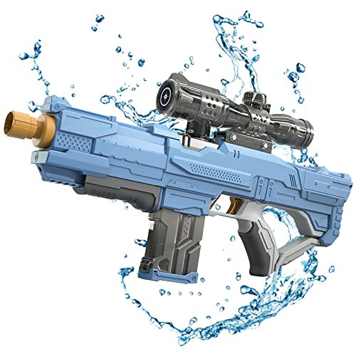 Wasserpistole Elektrisch Erwachsene und Kinder, Premium Auto Water Gun mit Saugfunktion, Automatische Wasserspritzpistole mit Große Kapazität für Sommer Outdoor Strand Pool (Blau/490ML)