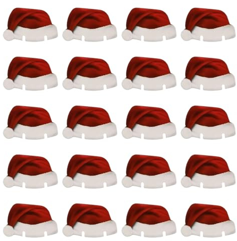 Bohue 20 Stück lustige Weihnachtsglas-Dekorationen, Weihnachtsmannmützen, Papierkarten, Weinglas-Anhänger, Marker, Mini-Weihnachtsmannmütze, Tassenkarten für Weihnachten, Party, Gastgeschenk