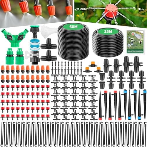 Forever Speed Sistema de Riego Jardín 315PCS Sistema de Riego por Goteo, 60M+15M Tubos de Riego, Sistema Riego por Goteo di Enfriamiento para Jardín, Invernadero, Césped