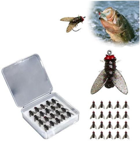 Bionic Lot de 20 leurres de pêche à la mouche bionique, petits hameçons de pêche à la mouche, appâts secs, leurres de pêche à la mouche, hameçons souples pour ajouter du matériel de pêche à la mouche