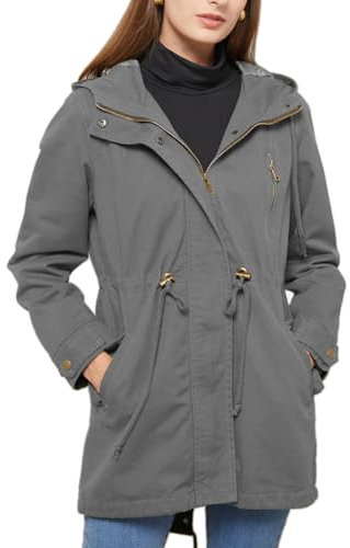 chiguomaoyi Vestes militaires légères et décontractées pour femmes Anorak Utilitaire Taille haute Cordon de serrage Manteau à capuche zippée