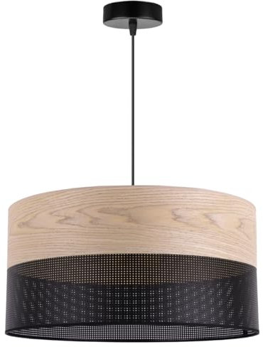 Light-Home Emily Lampenschirm Hängelampe Hängeleuchte - Deckenlampe Industrial für Wohnzimmer Schlafzimmer und Esszimmer - Moderne Pendelleuchte aus Furnierholz - Klassische Eiche - Schwarz 44 cm