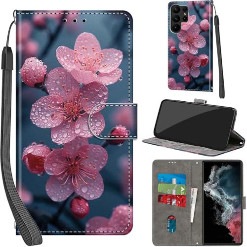Case for Samsung Galaxy S23 Ultra Case Premium PU Leather Flip Wallet Cover with Card Slots Kickstand Magnetic Book Cover Compatible with Samsung S23 Ultra Cover - Flowers