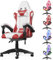 bigzzia Chaise Bureau Chaise Gaming Ergonomique en PU Cuir, Hauteur Réglable, avec Coussin Lombaire et Appui-Tête, Fauteuil Gamer Confortable pour Adultes, Filles et Garçons (Blanc et Rouge)