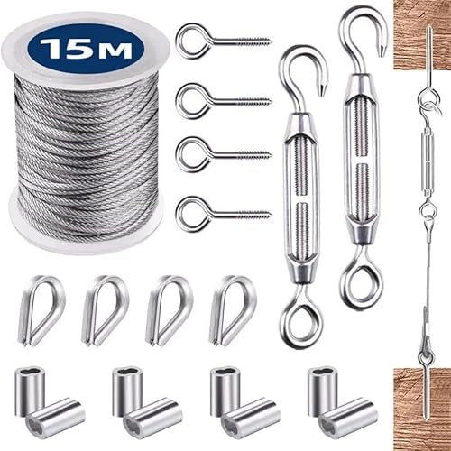 WENYOG Drahtseil 1 Set Multifunktionale Drähte Seil Hängen Kit Edelstahl Kabel Draht Zelt Schnur Hängen Wäscheleine Seil for Trocknen von Kleidung