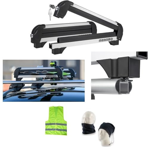 Compatible avec Alpine Porte-skis pour barres de toit de voiture, porte-ski ICEBERG 4 en aluminium homologué, fixation pour 4 paires de ski ou 2 portes SNOWBOARDS max 28 kg