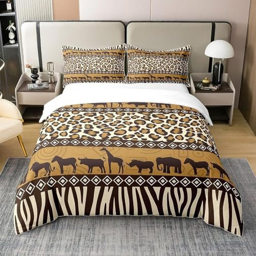 TACOKI Bettwäsche 135x200 Afrika, 3D Muster Afrikanische Kultur Bettwäsche Set Weich Kuschelig Mikrofaser Bettbezug mit Reißverschluss Bettbezüge + 2 Kissenbezug 80x80 cm 2389z