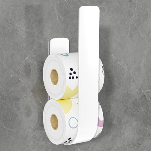 Toilet Roll Storage Holder Wall Mounted for 3 Rolls, Metal Black Self Sdhesive Spare Ioo Roll Storage Stand for Bathroom, White