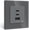 BSEED Schuko Steckdose,65W GaN Charger, 2×USB C/1×USB A mit Glaspanel,Unterputz Wandsteckdose für elektronische Geröte/Smartphones/Tablets, Grau