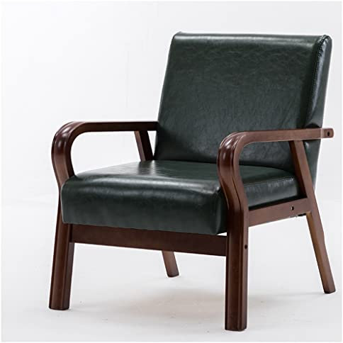 Mid century Green Leather Accent Chair Comfy Retro Upholstered Lounge Chair with Arms for Bedroom Living Room Reception or Dorms Single Reading Chair for Adults with Backrest
