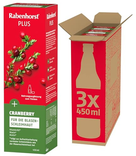 Rabenhorst Cranberry Plus 3er Pack (3 x 450 ml) | Nahrungsergänzungsmittel mit Vitamin B2, Niacin und Biotin