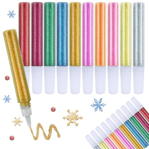 HJZHII Lot de 10 tubes de colle pailletée pour enfants, stylos à paillettes, pour bricolage, décoration créative, bricolage, artisanat, poudre à paillettes, stylos colorés