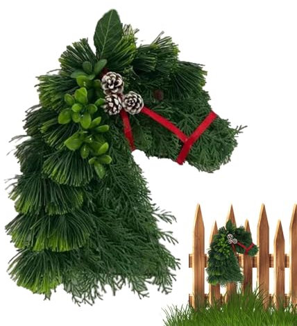 Weihnachtstürkranz mit Pferdeköpfen - Pferdekopfkranz – Haustürkränze, Pferdekopf-Türkranz, Weihnachtskranz für draußen, Weihnachtsgrün, saisonale Dekoration für Weihnachten