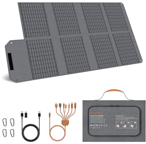 MHPOWOS 80W Foldable Solar Panel, Portable Solar Charger with 4 Ports (DC/USB-C/2xUSB-A) & 7-in-1 Connector, Waterproof & 23% High Efficiency for Camping RV, Compatible with Power Stations Phones