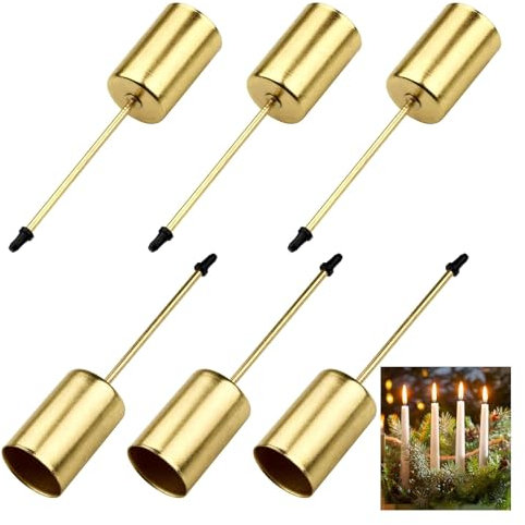 6er-Pack Gold-Kerzenhalter-Set, Kerzenhalter, Metall-Kerzenhalter, Adventskranz, Adventskerzenhalter für Weihnachtsfeier, Hochzeit Tischdekoration(Size:11x2.5cm)